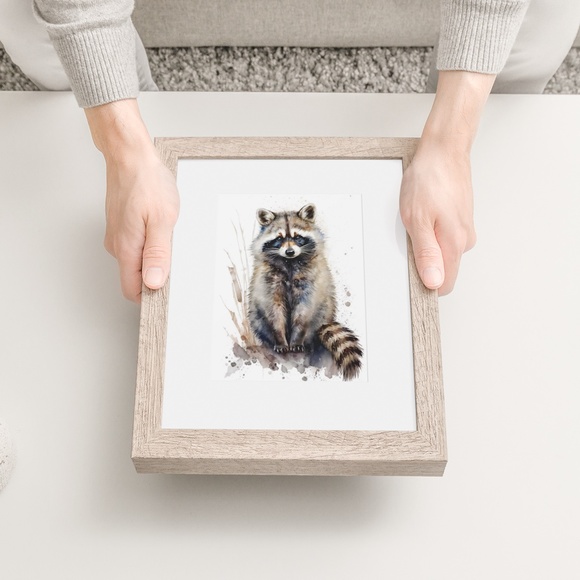 Cute Raccoon Watercolor Wall Art Illustration Print Poster Card Unframed - Picture 7 of 9